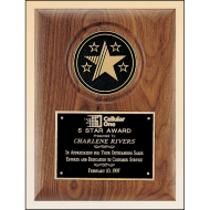 Solid American walnut plaque with choice of CAM or 5-star cast medallion.